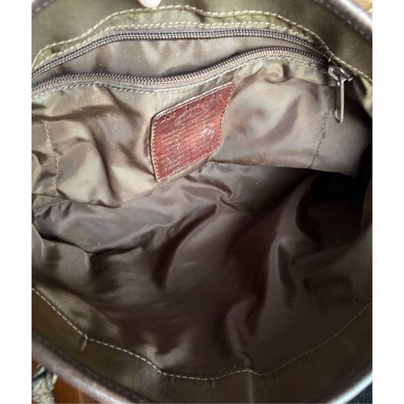 BRIGHTON - Vtg Two-Tone Brown Woven Leather Shoulder Bag/Croc-Embossed Closure - Picture 10 of 16